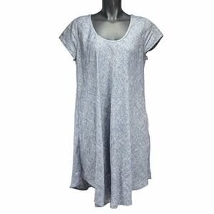 EVA TRALALA Paris 100% Linen A-Line Pockets Blue Panda Dress Sz 5 L/XL